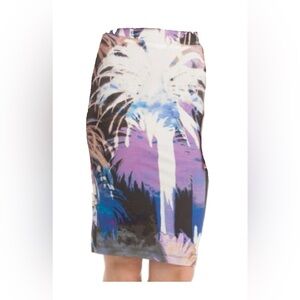 Trina Turk Palm Tree Print Pencil Skirt Multicolor Size L Lined Viscose